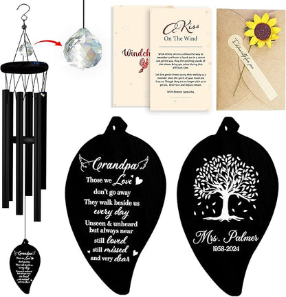 Personalized Grandpa Cardinal Memorial Crystal Wind Chimes Remembrance Ornament Sympathy Keepsake in Memory of Grandfather Papa Dada Papi Custom Name Date Bereavement Condolence Gift Outdoor Hanging