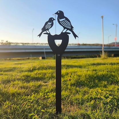 American Style Rural Garden Ornaments, Iron Art with Two Sparrows Accompanying Each Other, Flower and Ground Planting, Retro Courtyard Gardening Landscape Decoration (Black)