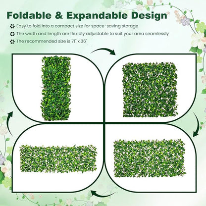 Giantex Expandable Fence Privacy Screen - Decorative Faux Green Ivy Fencing Panel for Balcony, Artificial Hedges with PE Leaves and Willow for Outdoors Garden Patio Deck Apartment, 1 Pack