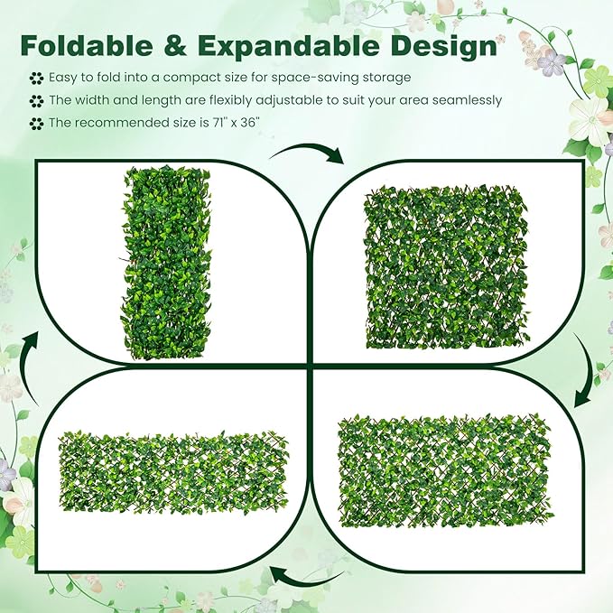 Giantex 2 Pack Expandable Fence Privacy Screen - Decorative Faux Green Ivy Fencing Panel for Balcony, Artificial Hedges with PE Leaves and Willow for Outdoors Garden Patio Deck Apartment