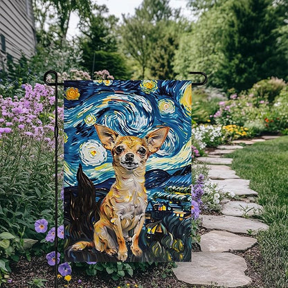 BlissYard Chihuahua Garden Flag 12x18 Double Sided Flag Starry Night Garden Flag Holiday Seasonal Yard Flag for Outside Welcome Porch Yard Patio Yard Banner