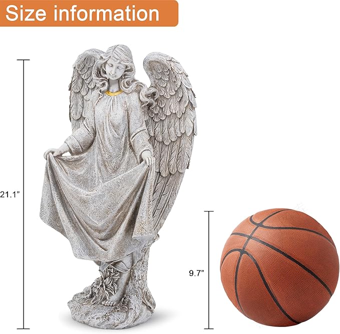 basen Angel Garden Statue Outdoor, Memorial Angel Figurine for Grave Yard Lawn, Resin Praying Angel Sculpture for Cemetery Decoration, Sympathy Gift, Spiritual Garden Decor