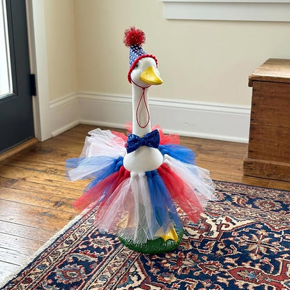Porch Goose Statue Home Decor - 20" Large Resin Porch Goose with Independence Day Goose Outfits, Holiday Indoor or Outdoor Decorative Figurine for Garden,Lawn,Yard,Entryway Accent,Housewarming Gifts