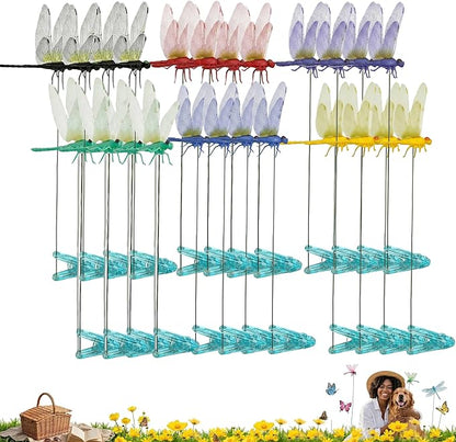 Jongdari Dragonfly Hat Clip Realistic Fake Dragonflies Clip-On Garden Outdoor Decor Stakes Plastic Dragon Fly Clips Plant Decorations for Pot (6 Colors, 24pcs)