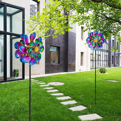 Metal Wind Spinners Outdoor,13'' Dia Purple Garden Wind Spinner & Sculpture,Waterproof Garden Windmill for Yard Art Decorations