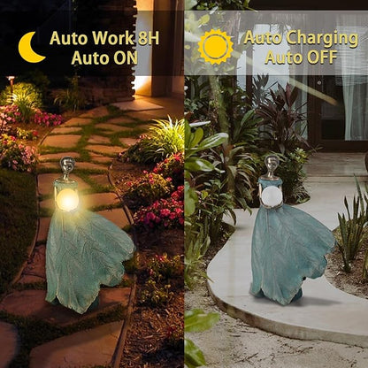 DiliComing Solar Fairy Garden Statue 22 Inch Resin Garden Decor - Large Outdoor Yard Figurine for Patio Lawn, Waterproof Garden Statue Gift for Women, 14x11x22.5 Inch New Packaging