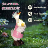 Solar Porch Goose Garden Statue with Glowing Flower, 11.5" Solar Duck Garden Decor for Outdoor, Waterproof Animal Figurine with Auto Light for Yard Lawn Patio - Unique Gift for Mom Grandma Women