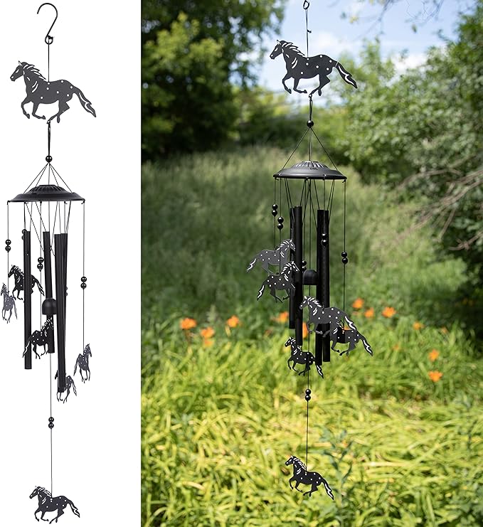 VP Home Wild Horses Wind Chimes for Outside - Harmonic Windchimes with Rustic Design for Gardens, Patios, and Porches - Thoughtful Horse Gifts for Mom, Grandma, and Horse Lovers - 12 x 12 x 84 Inches