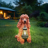 Poodle Garden Statue with Solar Lantern, Realistic Dog Sculpture, Birthday Gift for Women Mom Grandma, Housewarming Gift for New Home, Outdoor Resin Puppy Decor,Brown