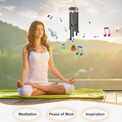 Bursvik Large Aluminium Wind Chimes 37" Inches to Create a Zen Atmosphere Suitable for Outdoor, Garden, Patio Decoration Wind Chimes with Wind Catcher Suitable as A Gift for Unisex(2 Pack Black)