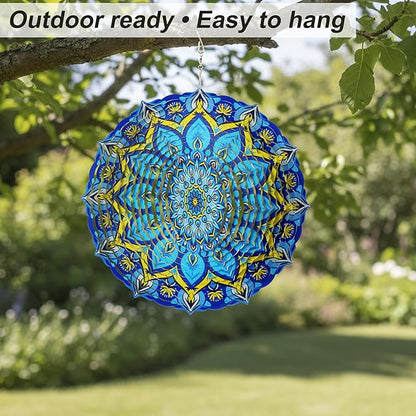 Hanging Wind Spinner 12 Inch, Mandala 3D Stainless Steel Wind Spinner, Garden Yard Patio Decor, Indoor Window Wall Art for Meditation, Mindfulness, Breathwork, Calming Gift