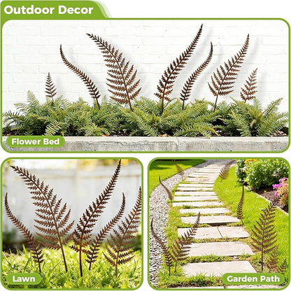 KODIBO 7-Pack Decorative Garden Stakes, Mixed Size Metal Fern Stakes, Rusty Metal Flowers Wall Decor, Yard Ornaments Outdoor and Garden Decorations, Flower Bed Lawn Yard Courtyard Decor