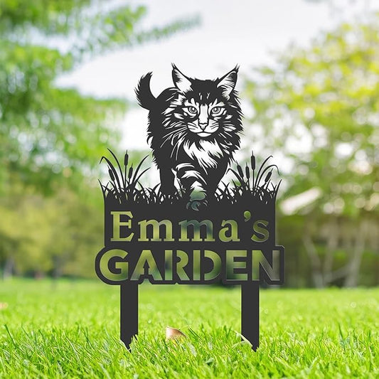 Personalized Cute Cat Kitten Metal Garden Sign,Custom Yard Sign With Stake,Outdoor Garden Décor,Pet Cat Lawn Garden Decorated Statue,Cat Sympathy Yard Metal Sign,Cat Lover Gifts Kailyard Plaque.