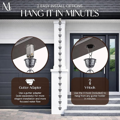 Monarch Rain Chains Aluminum Hammered Cup Pewter Rain Chains for Gutters – 8.5 ft Pewter Decorative Rainchain Outdoor Durable Heavy Duty Gutter Chain Downspout Modern Rainchains for Outside