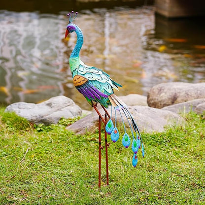 Metal Peacock Garden Statue - 33.5 Inch Yard Art Outdoor Garden Decor for Porch Patio Pond Lawn Backyard - Unqiue Gifts for Grandma Mom