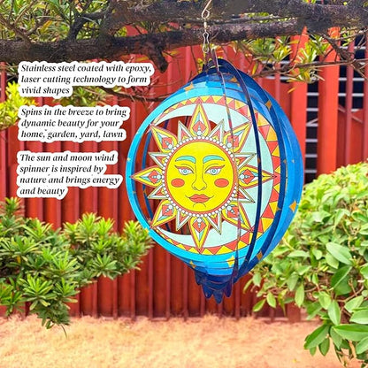 Sun and Moon Wind Spinner Outdoor Mental Kinetic Wind Spinner for Garden Yard Décor Sun and Moon Gifts for Women/Men Hanging Lawn Ornaments Wind Sculpture with 3D Visual Effect
