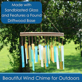 Blue Handworks Caribbean Beach Glass and Driftwood Chime - Sandblasted Glass and Found Wood Hand Crafted Wind Chime