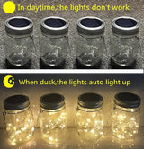 Solar Mason Jar Lights, 4 Pack 30 LEDs Waterproof Fairy Firefly String Lights Build-in Glass Mason Jar, Best Patio Garden Decor Solar Hanging Lanterns Outdoor Warm White (4 Pack-Mason Jars Included)