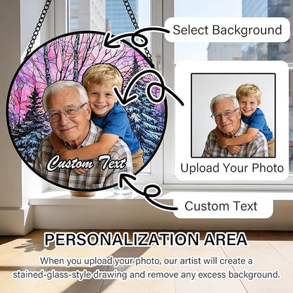 Personalized Custom Photo Faux Stained Glass Window Hanging - Mother in Law Gifts Memorial Customized Ornaments Christmas Birthday Mother's Day for Lovers Women Men Dad Mom Nana Grandma