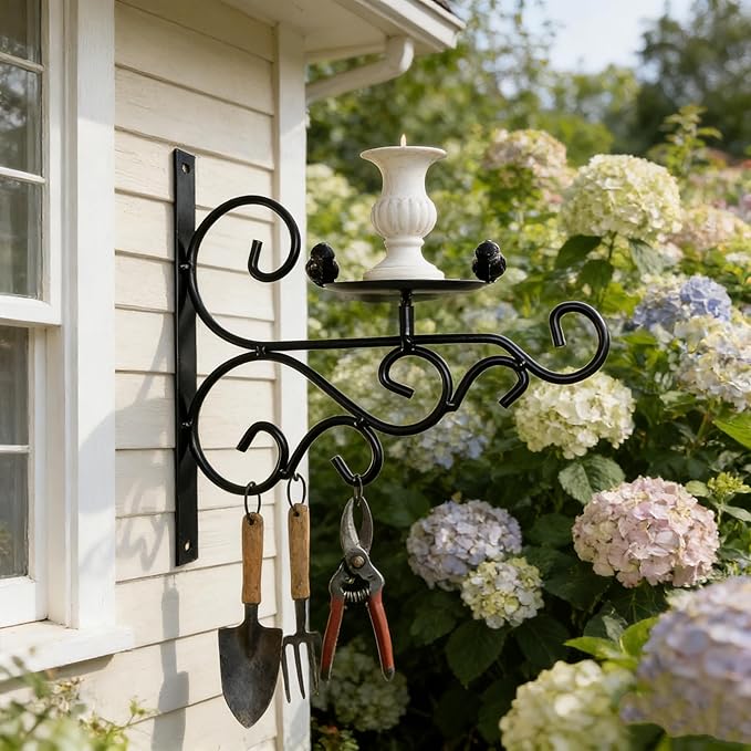 JunC Black Iron Candle Holder Hanger with Hooks for Hanging Plants Indoor Outdoor Wall Mount, Metal Bracket,Bird Feeder Hook, Wind Chime Holder (10lb Capacity) (Candle)