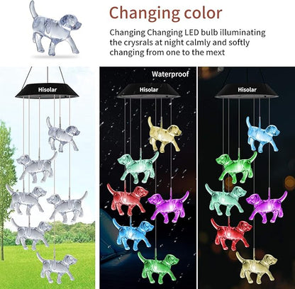 Crystal Dog Solar Wind Chimes Outdoor Color Changing Solar Mobile Lights LED Solar Powered Wind Chimes for Home Party Yard Garden Decor, Gifts for mom Birthday Gifts
