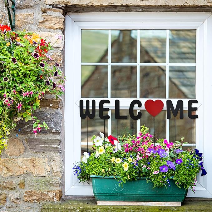 Aecipl Metal Letters Garden Stakes Yard Art Word Sign Lawn Decoration Indoor Outdoor Plant Pot Decor Decorative Stick for Patio Pathway Flower Bed (Welcome)