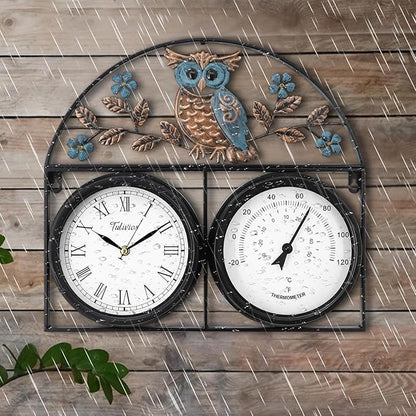 17Inch Large Outdoor Clock,Waterproof Wall Clock with Thermometer,Weatherproof Non-Ticking Quartz Battery Operated Decor Clock for Patio,Garden,Pool,Porch,House Warming Gifts