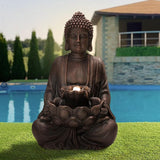 Glitzhome Buddha Statue 28" H, Outdoor Buddha Large Statue Zen Style Buddha Fountian with LED Light & Pump Polyresin Outdoor Floor Freestanding Fountain Garden Buddha Sculptures & Statues Lawn Décor