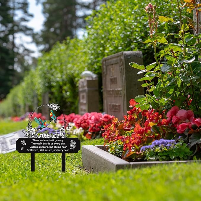 Rngmsi Hummingbird Cemetery Decorations for Grave, Bird Flower Metal Memorial Grave Markers for Humans, Memorial Plaques for Outdoors Grave Decor Sympathy Stake for Mom Dad Outside Yard Garden