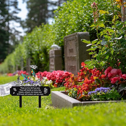 Rngmsi Hummingbird Cemetery Decorations for Grave, Bird Flower Metal Memorial Grave Markers for Humans, Memorial Plaques for Outdoors Grave Decor Sympathy Stake for Mom Dad Outside Yard Garden