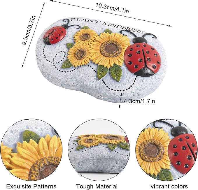 Ladybug Garden Stepping Stones, 4.1"×3.7" Decorative Ladybugs Sunflower Concrete Stepping Stone, Plant Kindness Gardening Gifts for Outside Yard Walkway Pathway Patio Lawn Spring Home Decor