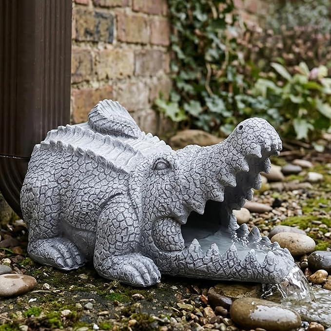Elenon Crocodile Decorative Gutter Downspout Extension Statue, Gutter Guardian Rain Downspout Extender, Garden Splash Block Outdoor Sculpture for 3" × 4" Down Spouts Decor