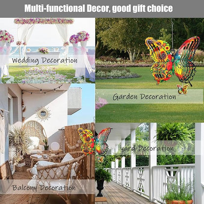 Sunflower Butterfly Metal Wind Spinners for Yard and Garden,12 Inch 3D Stainless Steel Hanging Kinetic Yard Art Wind Sculpture, Kinetic Art Garden Decor for Christmas Outdoor & Indoor