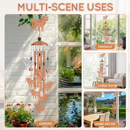 Pug Wind Chimes for Outside Metal Windchimes Pug Gifts for Women Men Garden Decor for Patio Yard Memorial for Dog Lovers