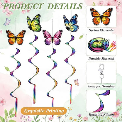Gerrii 4 Pcs Spring Butterfly Windsock for Outside Monarch Butterfly Wind Spinner Hanging Decor Springtime Wind Twister Windmill for Yard Garden Patio Home Supply