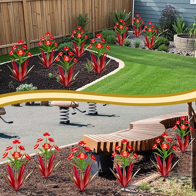 Homight Metal Agave Plant Outdoor Decoration Outdoor Garden Decoration Daffodils Flowers Mexican Yard Art Daffodils Flowers Decorative Garden Gift (3 Big red Daffodil)