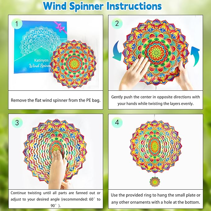 Wind Spinners,12 inch Multi Color Mandala with 360° Swivel Hook for Yard and Garden, Bird Wind Catcher, Metal Wind Spinners Outdoor for Lawn Hanging Crafts Decor Kinetic Yard Art Ornament Gifts