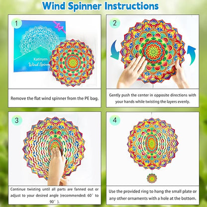 Wind Spinners,12 inch Multi Color Mandala with 360° Swivel Hook for Yard and Garden, Bird Wind Catcher, Metal Wind Spinners Outdoor for Lawn Hanging Crafts Decor Kinetic Yard Art Ornament Gifts