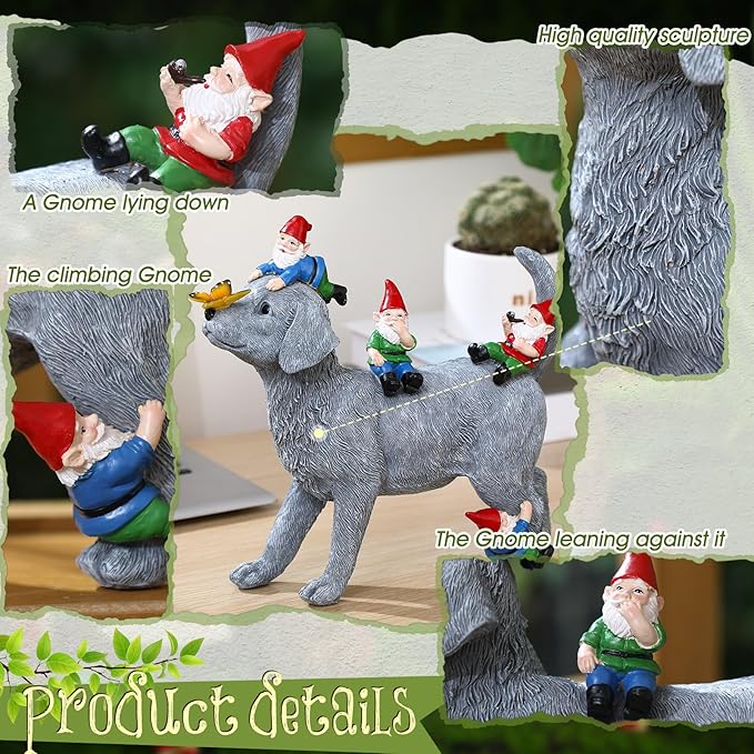 Chunful Dog and Gnome Garden Statues for Outside Decor with Butterfly Funny Yard Decorations Home Indoor Outdoor Patio Lawn Ornaments Housewarming Birthdays Gifts for Women Mom Grandma, 10.62 Inch
