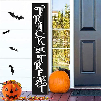 Halloween Porch Sign Decor "Trick or Treat" Wooden Hanging Sign Door Porch Standing Decorative Signs for Front Door Farmhouse Outdoor Indoor Welcome Sign Wall Craft Decor 47.2"H