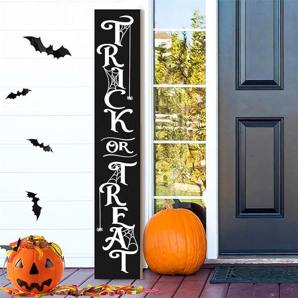 Halloween Porch Sign Decor "Trick or Treat" Wooden Hanging Sign Door Porch Standing Decorative Signs for Front Door Farmhouse Outdoor Indoor Welcome Sign Wall Craft Decor 47.2"H