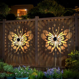 Hapjoy Solar Fence Lights 4 Pack Solar Deck Lamps Outdoor Decorations Powered Step Lights Wall Waterproof LED Warm Decorative Lighting for Garden (Butterfly-Star, 4)