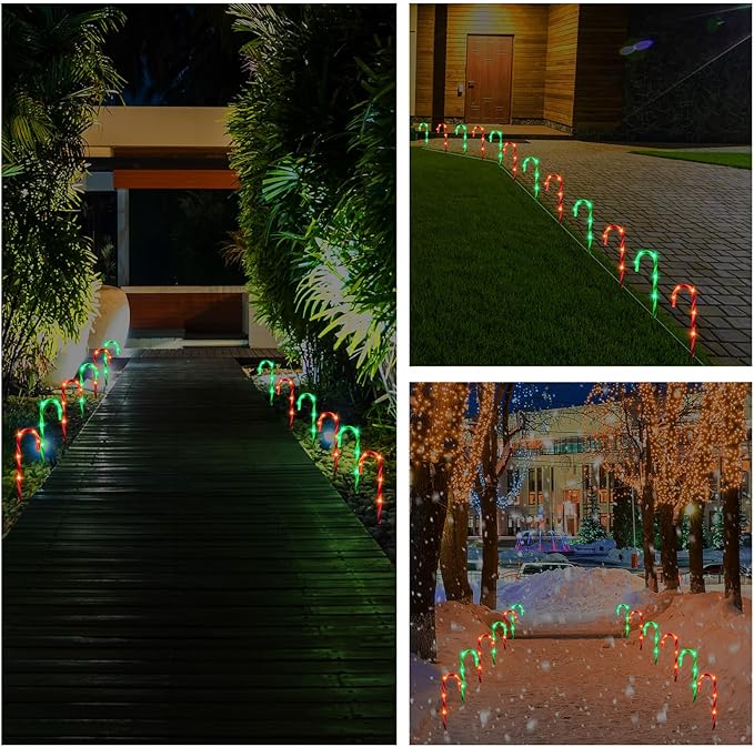 VIHOSE 12 Pcs 17 Inch Christmas Candy Cane Lights with Stakes Waterproof Pathway Markers Candy Cane Christmas Decorations for Xmas Holiday Garden Patio Lawn Yard Landscape Path Outdoor Decor