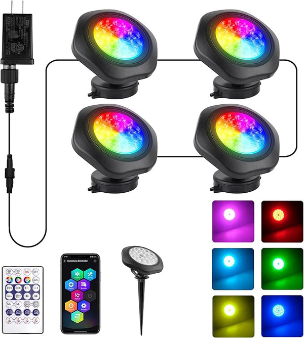 T-SUN Pond Lights LED Underwater 16M Colors with App and Remote, Submersible Fountain Light with Timer and Dimmable, Music Sync, Outdoor Spotlights for Koi Pond, Garden, Yard
