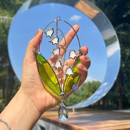 Real Stained Glass Suncatcher Lily of The Valley Suncatcher for Mom Lily of the Valley Stained Glass Window Hanging Decor Plant Lover Gifts for Women Home Decor Gifts Sun Catchers Indoor Window 6.7in