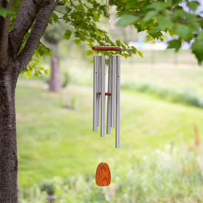 Woodstock Chimes Amazing Grace Wind Chime for Outside 40" Medium Silver,Outdoor Decor for Patio, Porch, Garden, Memorial Gift for Loved Ones AGLS