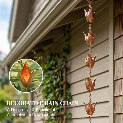 DUSVALLY 8.5 FT Rain Chains Iron Gutter Chains with Rain Collector Thick Iron 12 Leaf Cups, Leaf Rain Chain Replacement for Home Garden Patio Outdoor Decor