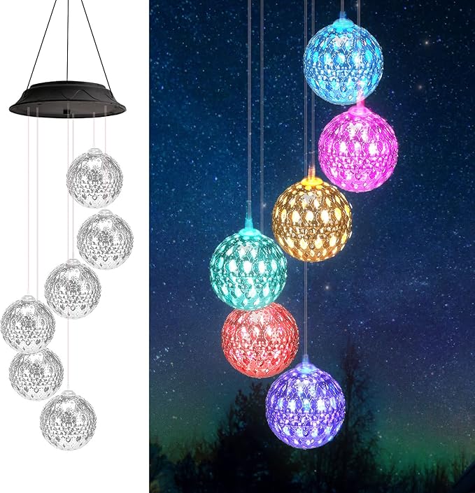 Gifts for Women, Mom Grandma Gifts for Mothers Day, Birthday Gardening Gifts for Women, Solar Lights Outdoor Decorative Solar Wind Chimes for Outside Silver Ball Garden Decor Yard Patio Porch