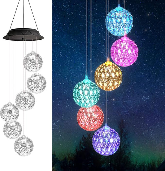 Gifts for Women, Mom Grandma Gifts for Mothers Day, Birthday Gardening Gifts for Women, Solar Lights Outdoor Decorative Solar Wind Chimes for Outside Silver Ball Garden Decor Yard Patio Porch