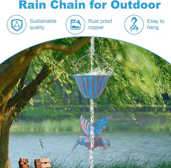 7.8FT Rain Chain, Hummingbird Rain Chains for Gutters, Rain Chains for Outside, Outdoor Yard Garden Decor